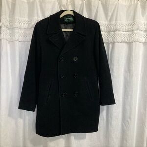 Vintage Lauren Ralph Lauren black wool cashmere blend pea coat wmns size 8 *flaw